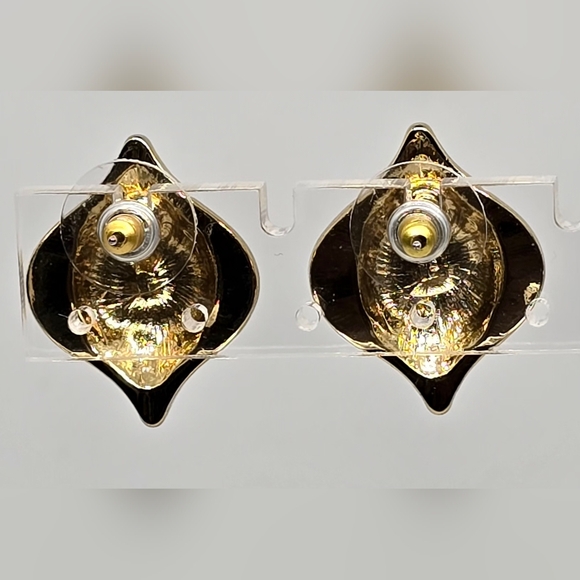 Vintage Style Enamel, Rhinestone Gold Tone Earrings - Picture 5 of 6